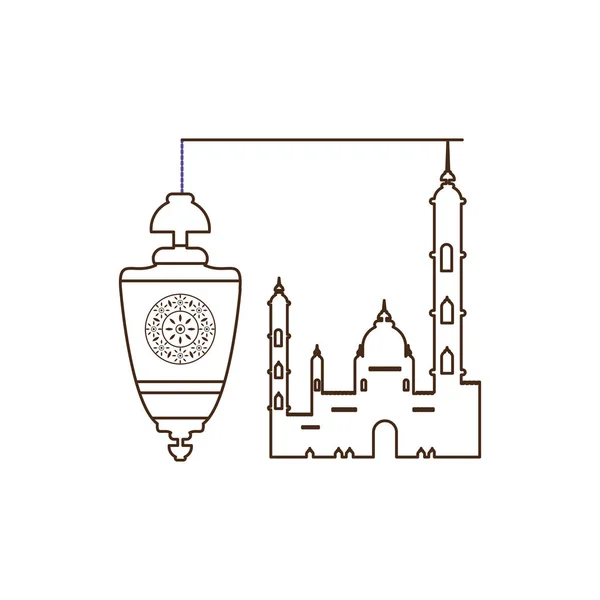 Ramadánu Kareem Lucerna visící s budovou mešity — Stockový vektor