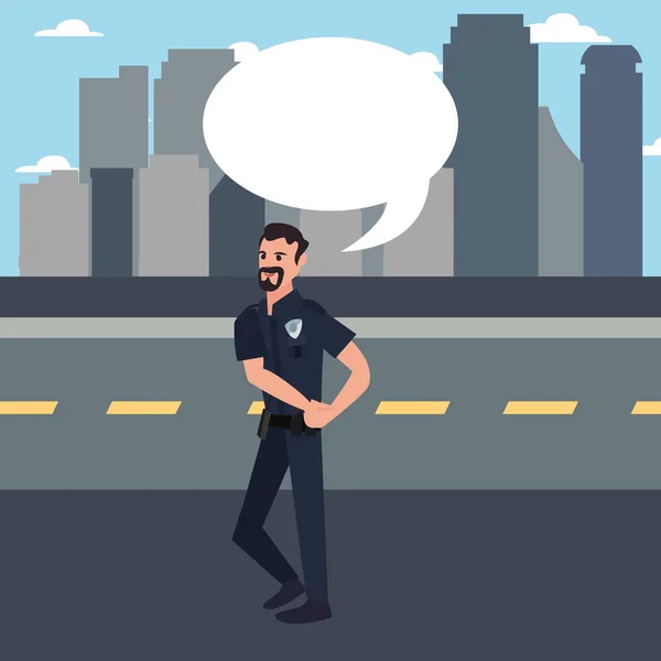 Policeman talking city street — Stock Vector