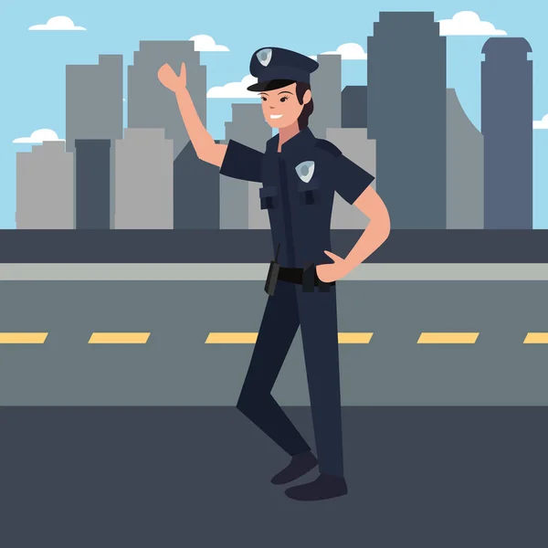 Female policeman city street — Stock Vector