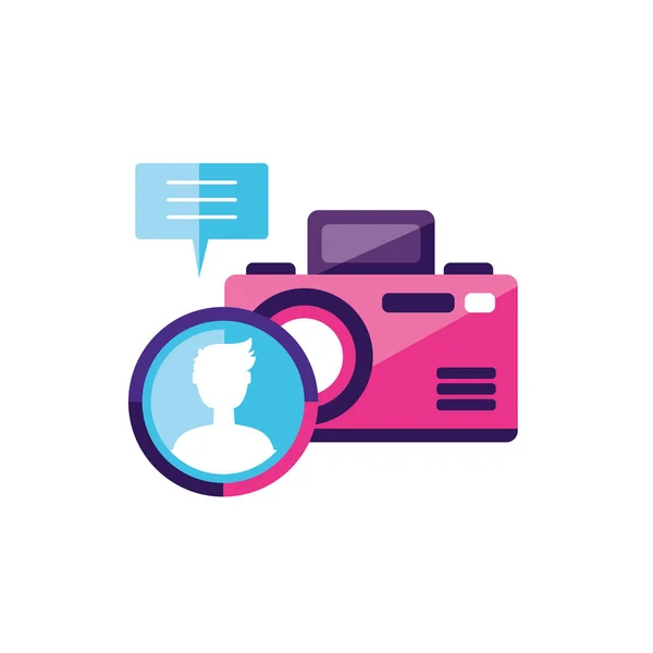 Camera photographic with male user account — Stock Vector