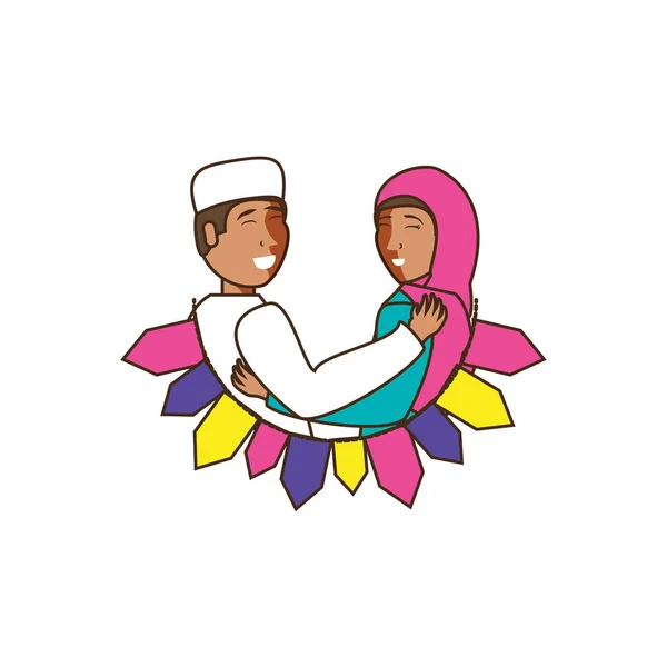 Islamitische paar liefhebbers met slingers — Stockvector