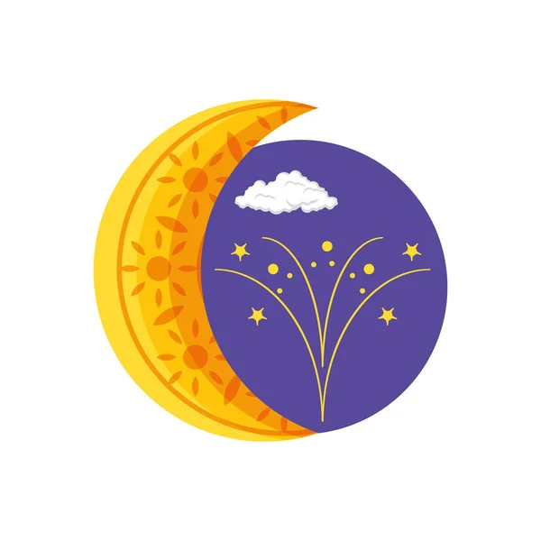 Ramadan kareem luna creciente con salpicaduras de estrellas — Vector de stock