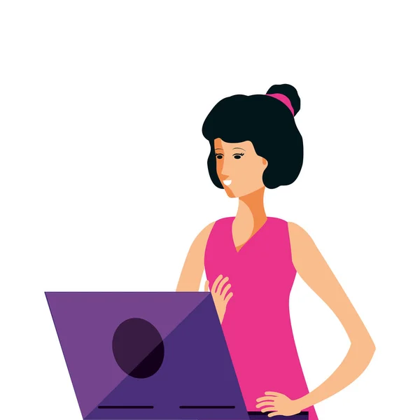 Young woman using laptop computer — Stock Vector