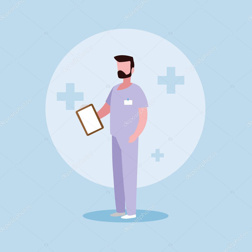 doctor profession with uniform and clipboard