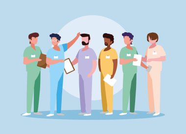 üniforma avatar karakteri ile doktor grubu