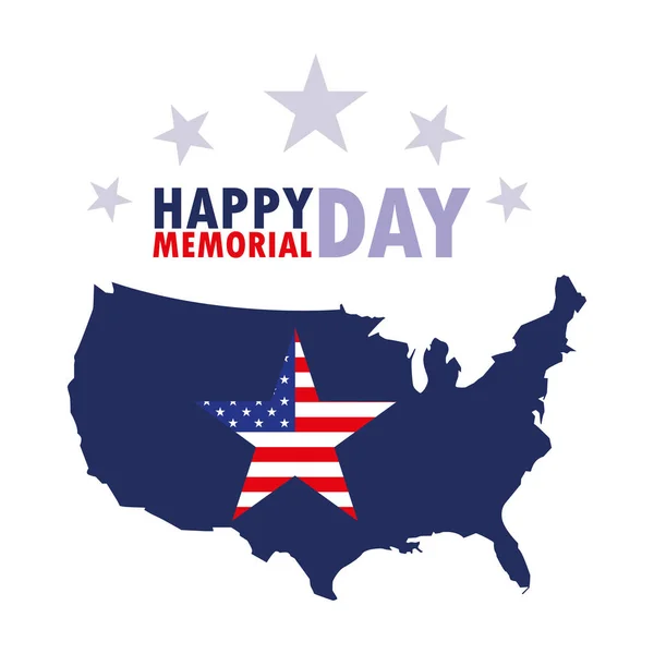 Happy memorial day card with flag and map usa — Stock Vector