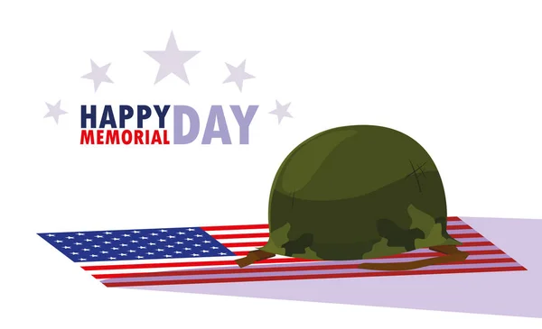 Happy memorial day card with military of helmet — Stock Vector