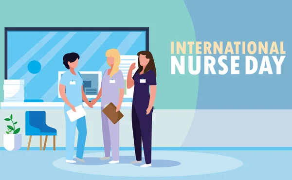 Internationale verpleegkundige dag groep van professionals vrouwen — Stockvector