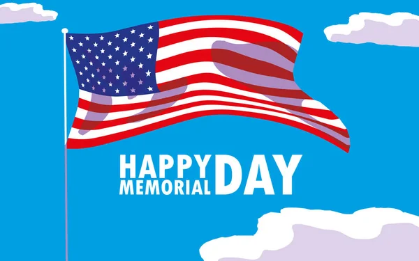 Happy memorial day card with flag usa — Stock Vector