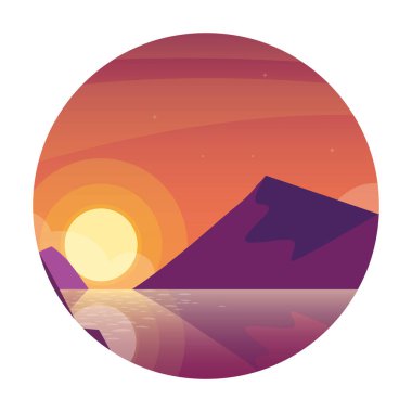 sunset landscape with lake in frame circular
