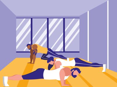 spor salonunda göğüs push up yapıyor atletizm insanlar grubu