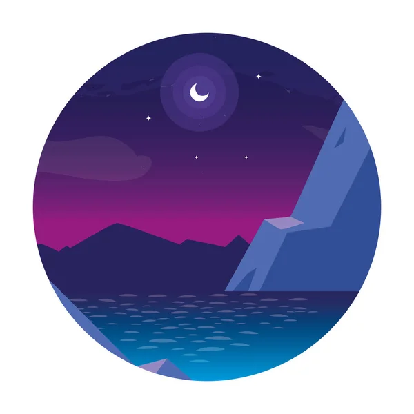 Nightscape driver med sjö i Frame cirkulär — Stock vektor