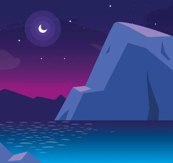 Nachtlandschaft mit Seeszene-Ikone — Stockvektor