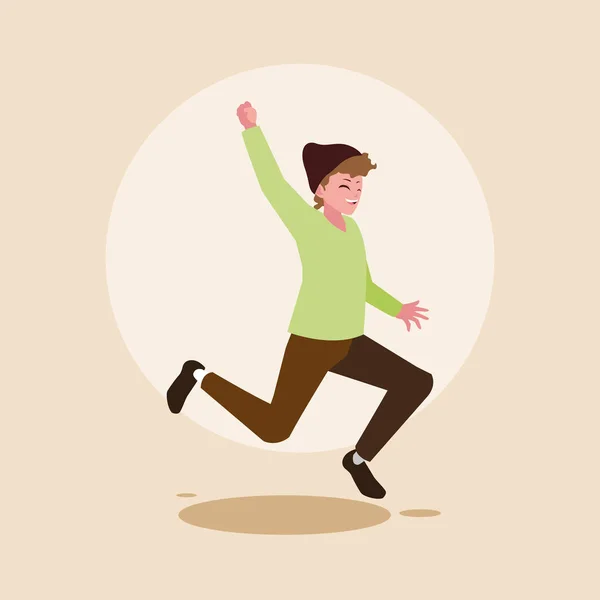 Молодой человек счастливый прыжок аватар персонаж — стоковый вектор