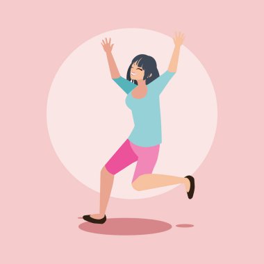 Genç bayan, mutlu atlayışlar.