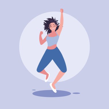 Genç bayan, mutlu atlayışlar.