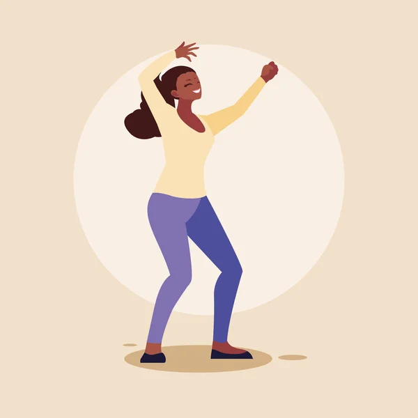 Jong afro vrouw gelukkig vieren met handen omhoog — Stockvector