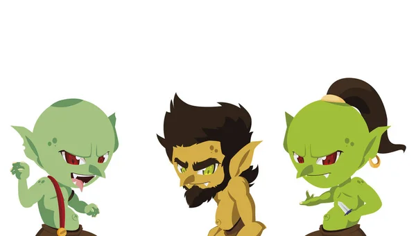 Trolls feos y personajes mágicos gnomo cavernícola — Vector de stock