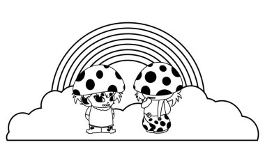 gökkuşağı sihirli karakterleri ile mantar elfler