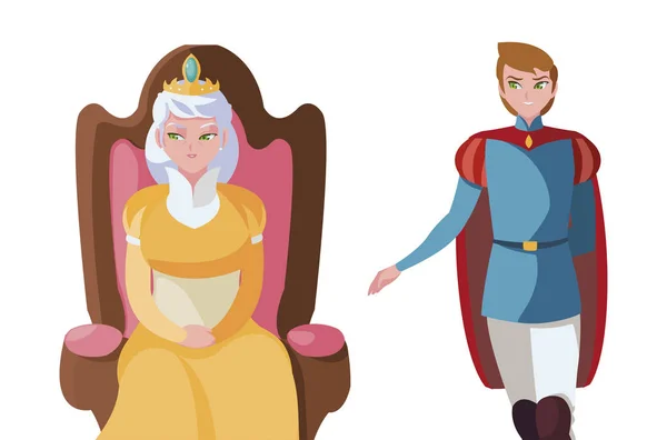 Principe azzurro con regina sui personaggi del trono — Vettoriale Stock