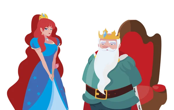 Прекрасная принцесса и король на троне сказок персонажей — стоковый вектор
