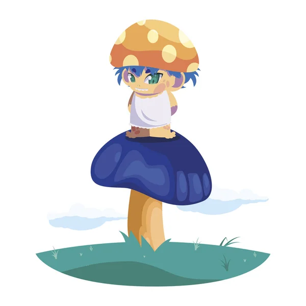 Fungu elfo no jardim personagem mágico — Vetor de Stock