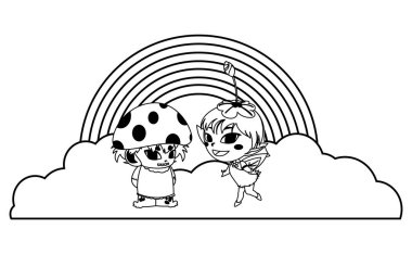 gökkuşağı sahnesi ile güzel sihirli peri ve fungu elf