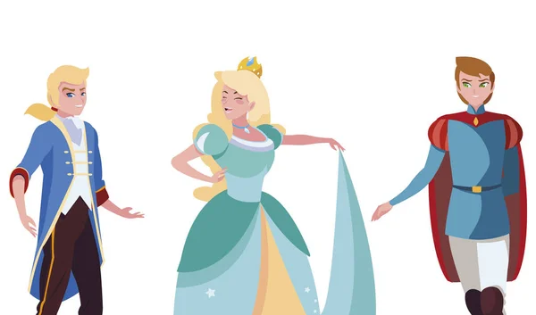 Красивая принцесса с принцами сказок персонажей — стоковый вектор