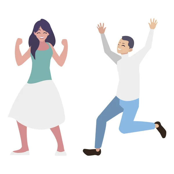 Feliz joven pareja celebrando personajes — Vector de stock