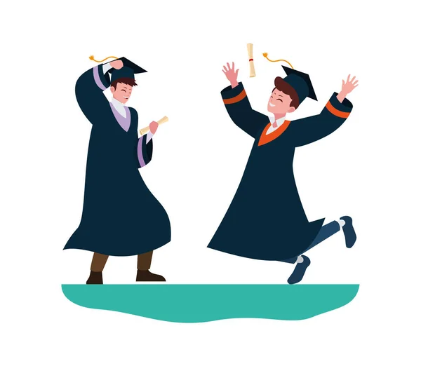 Heureux étudiants garçons diplômés célébrer — Image vectorielle
