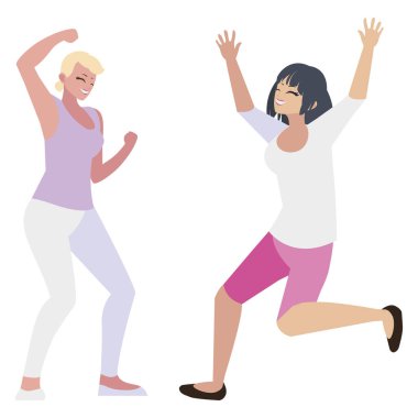 karakterleri kutlayan mutlu genç kadınlar