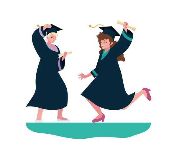 Belles étudiantes diplômées célébrant — Image vectorielle