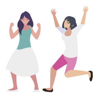 karakterleri kutlayan mutlu genç kadınlar