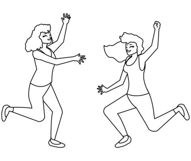 karakterleri kutlayan mutlu genç kadınlar