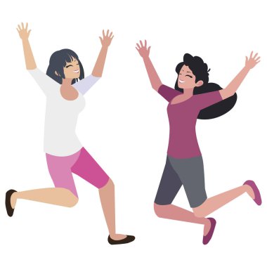 karakterleri kutlayan mutlu genç kadınlar