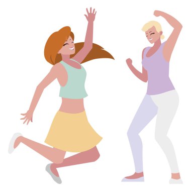 karakterleri kutlayan mutlu genç kadınlar