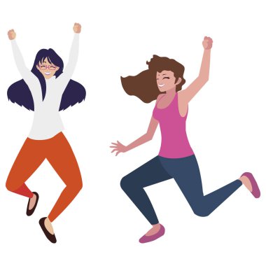 karakterleri kutlayan mutlu genç kadınlar