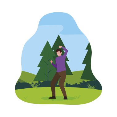 kampta kutlayan mutlu genç adam