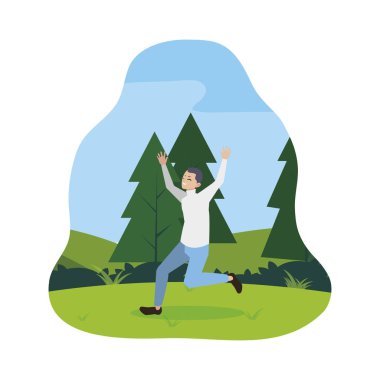 kampta kutlayan mutlu genç adam