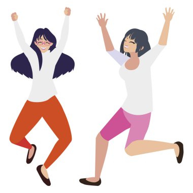 karakterleri kutlayan mutlu genç kadınlar