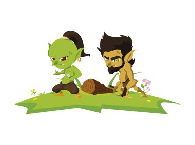 kamp sihirli karakterler mağara adamı gnome ile çirkin troll