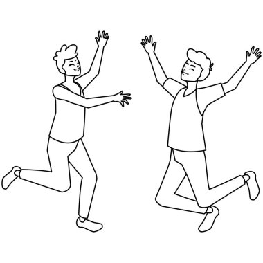 karakterleri kutlayan mutlu genç erkekler