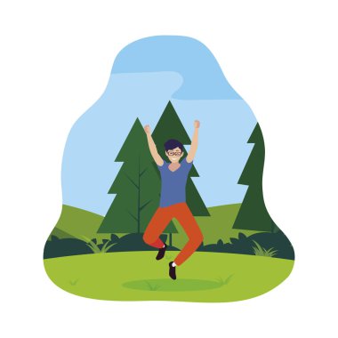 kampta kutlayan mutlu genç adam