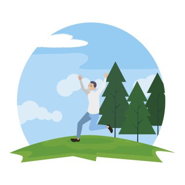 kampta kutlayan mutlu genç adam