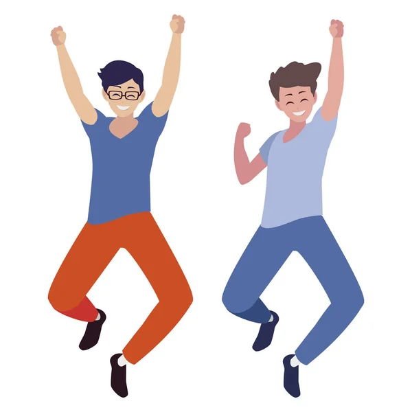 Boldog fiatal férfiak ünneplők karakterek — Stock Vector