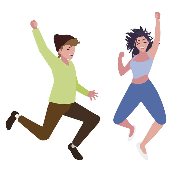 Feliz joven pareja celebrando personajes — Vector de stock