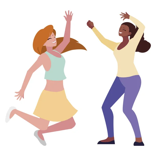 Feliz joven interracial mujeres celebrando — Vector de stock