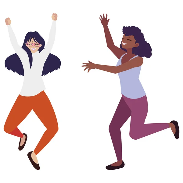Heureuses jeunes femmes interracial célébrant — Image vectorielle
