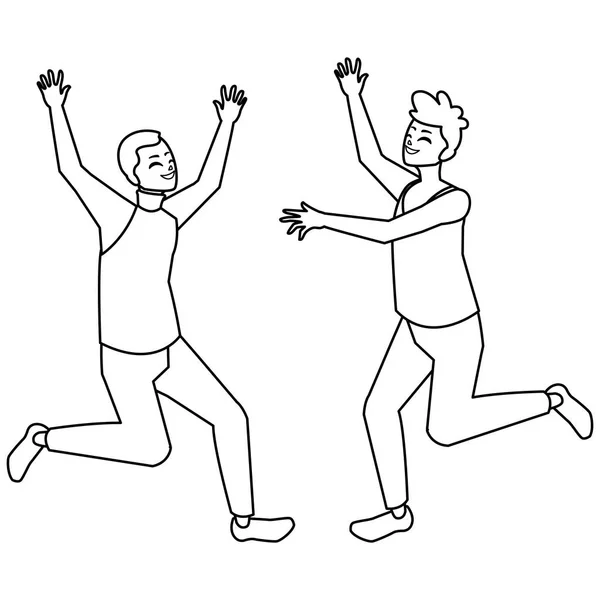 Jeunes hommes heureux célébrant des personnages — Image vectorielle