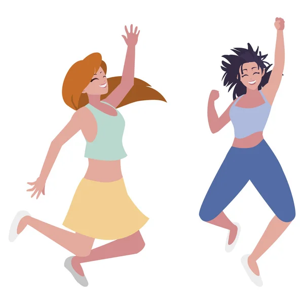 Jeunes femmes heureuses célébrant des personnages — Image vectorielle